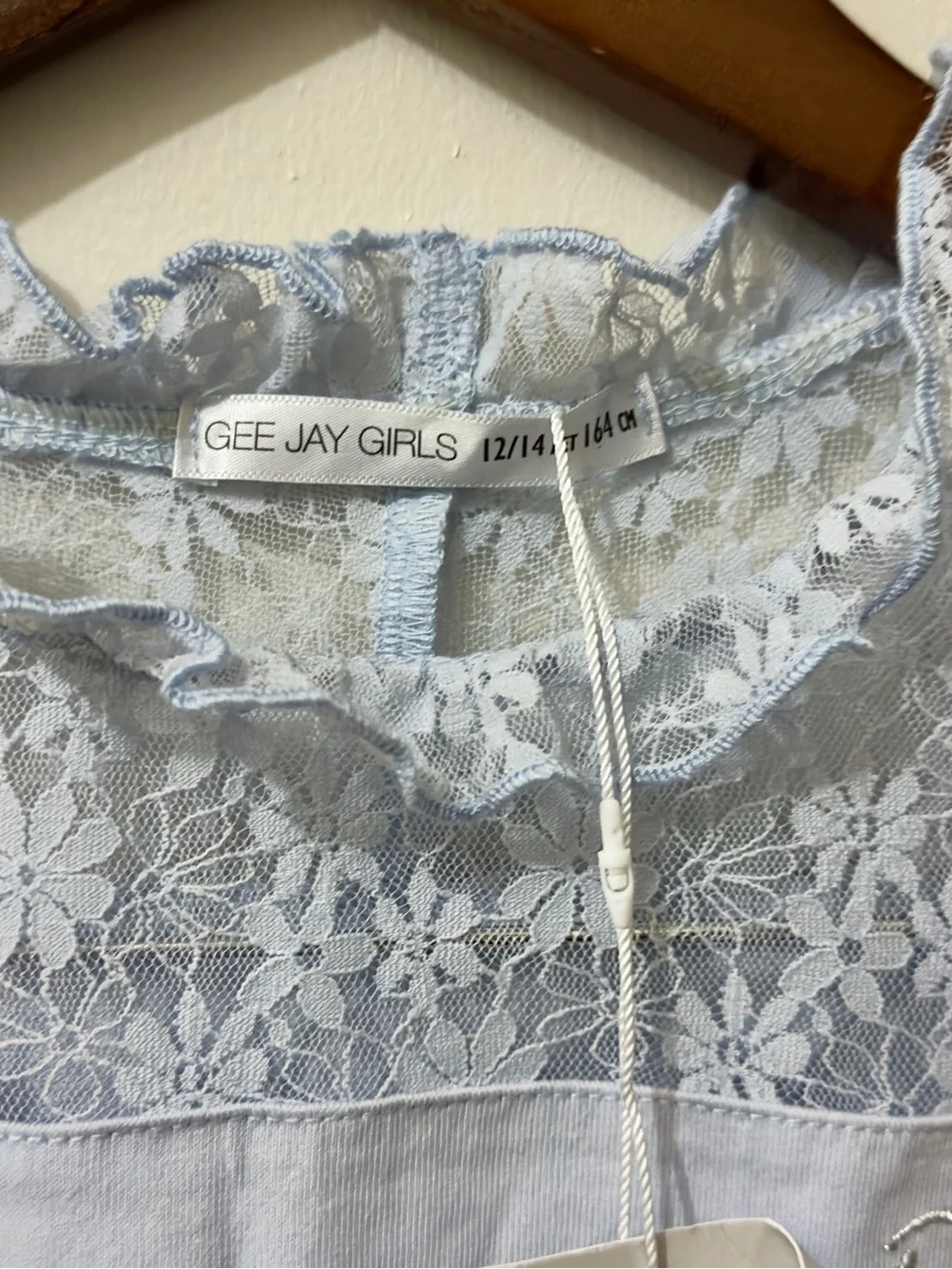 Gee Jay Girls | NWT 100% Cotton Light Blue Lace Yoke Top Ruffle Neck Tee (12–14Y